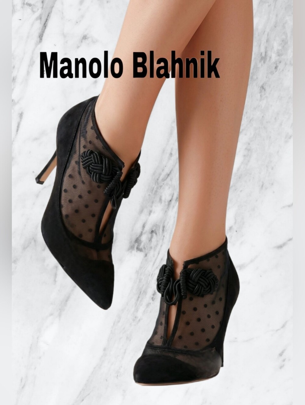 Flash Sale Manolo Blahnik Black Polka Dot Sheer Stilletto Pumps  3" Heel 7👀